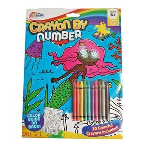 Grafix Crayon By Number 1 Printed Sheet 10 Crayons Learning Play Age 6+ Mermaid